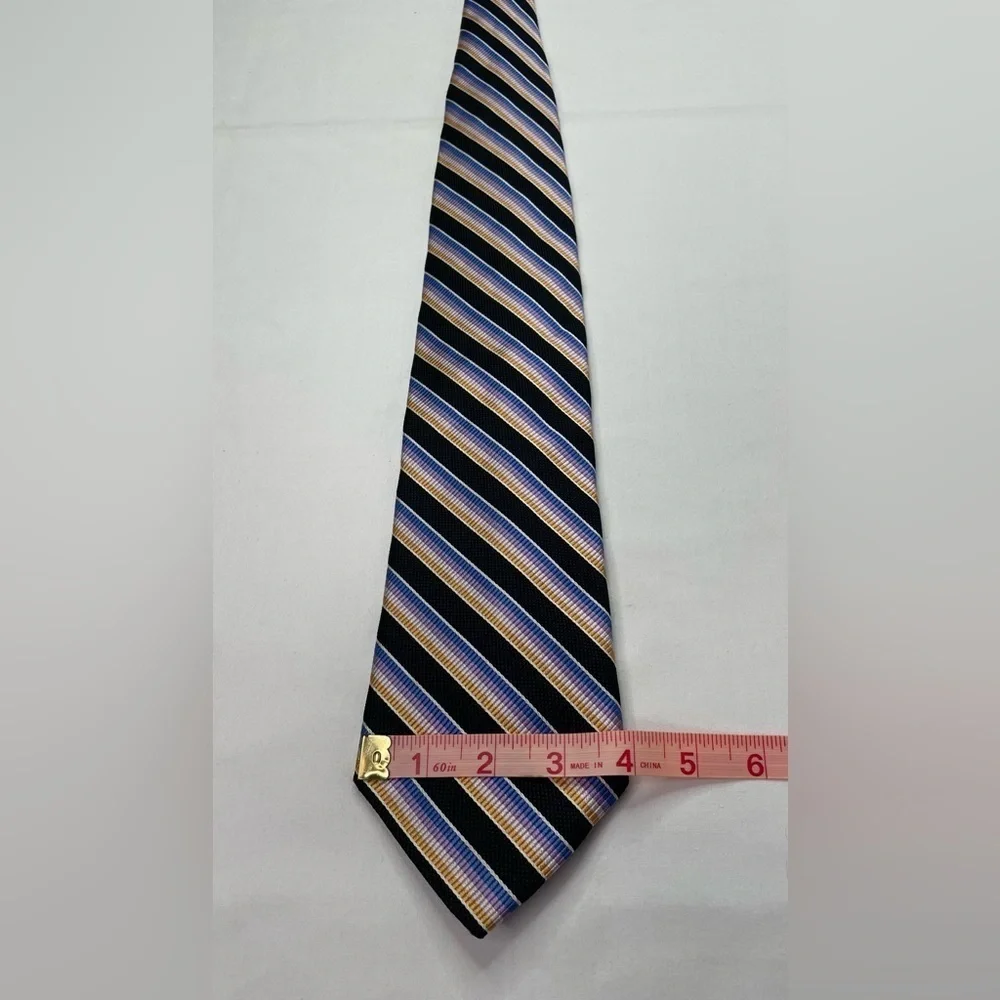 Dion Collection Silk Diagonal Striped Black Tie 4” x 60”